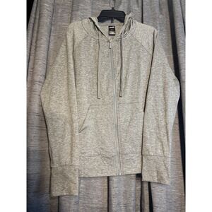AVIA Womens‎ Activewear Full Zip Hoodie Gray Thumb Hole Sweatshirt Large